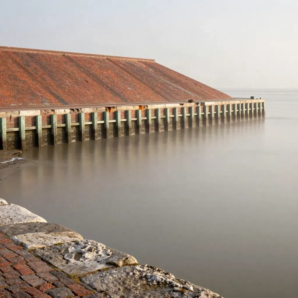 Noord-Hollandse kade met baksteen, groen hout en mistig waterlicht